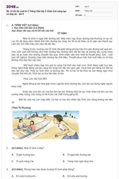 Bộ 10 đề thi cuối kì 2 Tiếng Việt lớp 5 Chân trời sáng tạo có đáp án - Đề 9