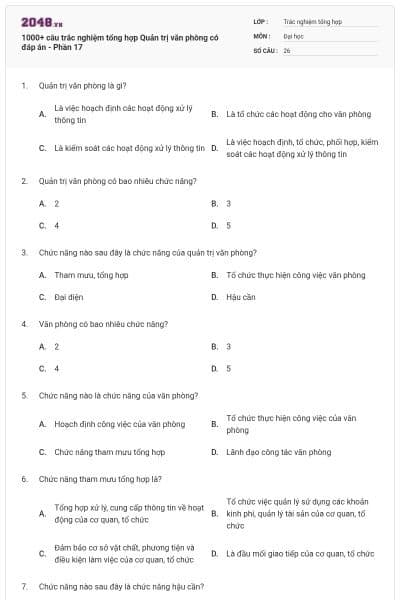 1000+ câu trắc nghiệm tổng hợp Quản trị văn phòng có đáp án - Phần 17