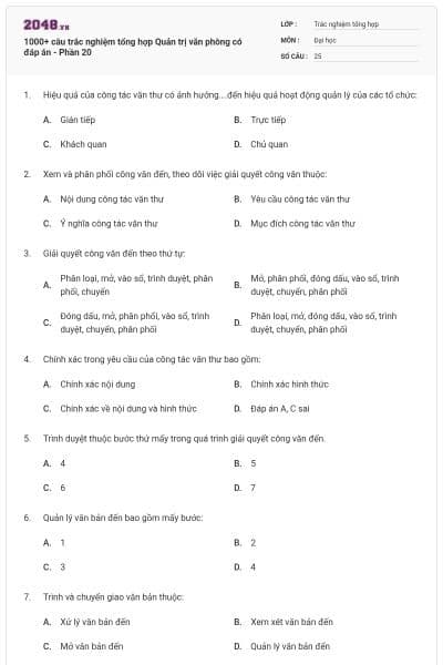 1000+ câu trắc nghiệm tổng hợp Quản trị văn phòng có đáp án - Phần 20