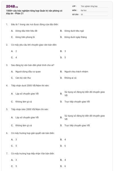 1000+ câu trắc nghiệm tổng hợp Quản trị văn phòng có đáp án - Phần 21