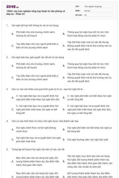 1000+ câu trắc nghiệm tổng hợp Quản trị văn phòng có đáp án - Phần 24