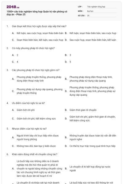 1000+ câu trắc nghiệm tổng hợp Quản trị văn phòng có đáp án - Phần 25