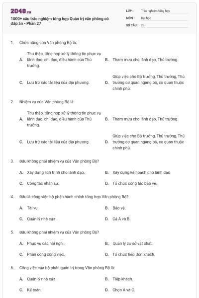 1000+ câu trắc nghiệm tổng hợp Quản trị văn phòng có đáp án - Phần 27