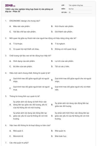 1000+ câu trắc nghiệm tổng hợp Quản trị văn phòng có đáp án - Phần 30