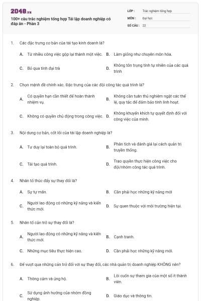 100+ câu trắc nghiệm tổng hợp Tái lập doanh nghiệp có đáp án - Phần 3