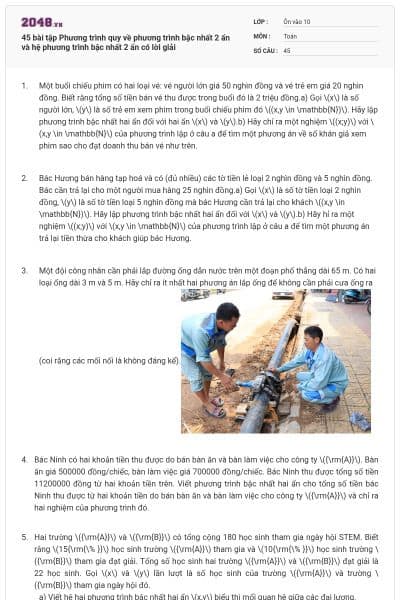 45 bài tập Phương trình quy về phương trình bậc nhất 2 ẩn và hệ phương trình bậc nhất 2 ẩn có lời giải