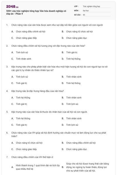500+ câu trắc nghiệm tổng hợp Văn hóa doanh nghiệp có đáp án - Phần 9