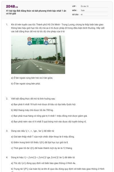 41 bài tập Bất đẳng thức và bất phương trình bậc nhất 1 ẩn có lời giải