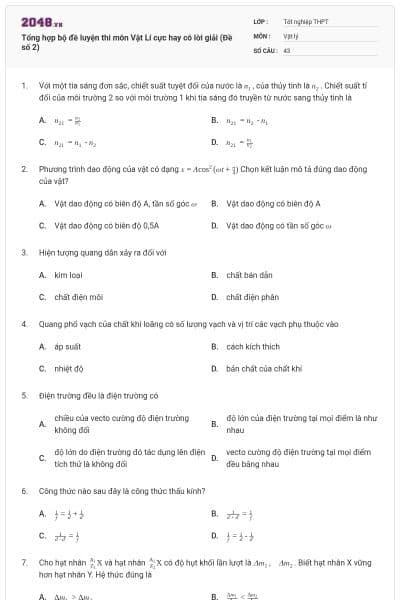 Tổng hợp bộ đề luyện thi môn Vật Lí cực hay có lời giải (Đề số 2)