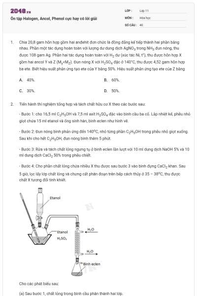 Ôn tập Halogen, Ancol, Phenol cực hay có lời giải