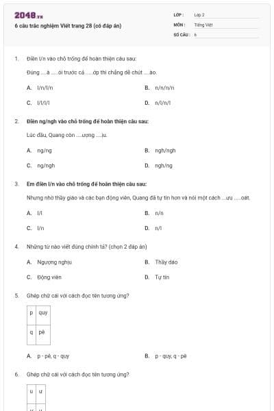6 câu trắc nghiệm Viết trang 28 (có đáp án)