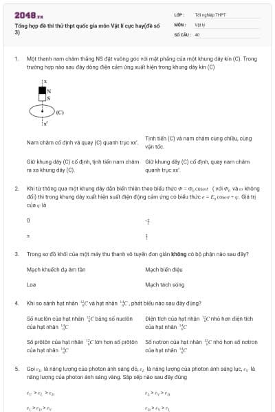Tổng hợp đề thi thử thpt quốc gia môn Vật lí cực hay(đề số 3)