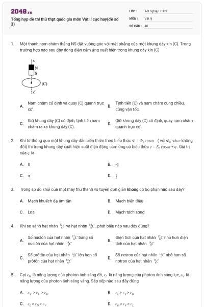 Tổng hợp đề thi thử thpt quốc gia môn Vật lí cực hay(đề số 3)