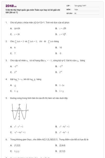 5 Đề thi thử thpt quốc gia môn Toán cực hay có lời giải chi tiết (Đề số 1)