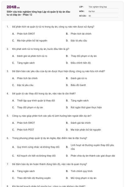 500+ câu trắc nghiệm tổng hợp Lập và quản lý dự án đầu tư có đáp án - Phần 12