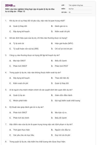500+ câu trắc nghiệm tổng hợp Lập và quản lý dự án đầu tư có đáp án - Phần 13