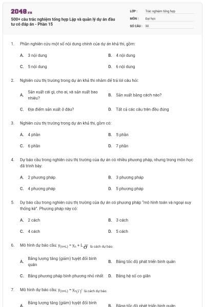 500+ câu trắc nghiệm tổng hợp Lập và quản lý dự án đầu tư có đáp án - Phần 15