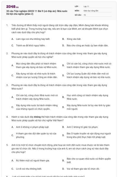 30 câu  Trắc nghiệm GDCD 11 Bài 9 (có đáp án): Nhà nước Xã hội chủ nghĩa (phần 2)