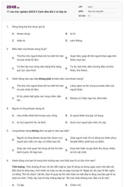 17 câu trắc nghiệm GDCD 9 Cánh diều Bài 2 có đáp án
