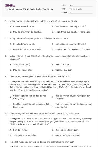19 câu trắc nghiệm GDCD 9 Cánh diều Bài 7 có đáp án