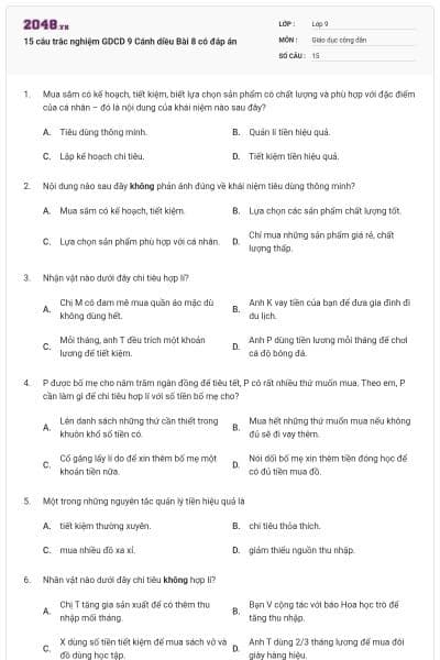 15 câu trắc nghiệm GDCD 9 Cánh diều Bài 8 có đáp án