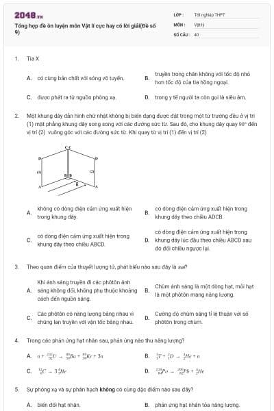 Tổng hợp đề ôn luyện môn Vật lí cực hay có lời giải(Đề số 9)