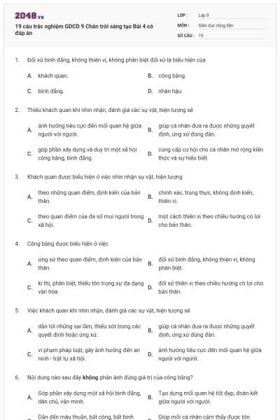 19 câu trắc nghiệm GDCD 9 Chân trời sáng tạo Bài 4 có đáp án