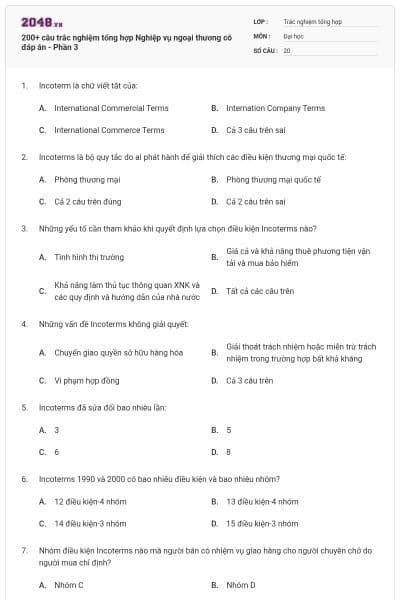 200+ câu trắc nghiệm tổng hợp Nghiệp vụ ngoại thương có đáp án - Phần 3