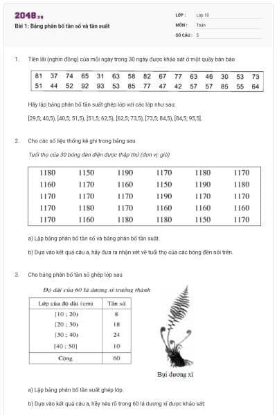 Bài 1: Bảng phân bố tần số và tần suất
