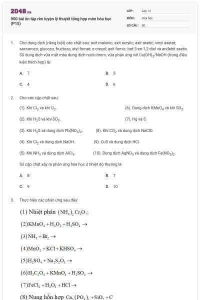900 bài ôn tập rèn luyện lý thuyết tổng hợp môn hóa học (P15)
