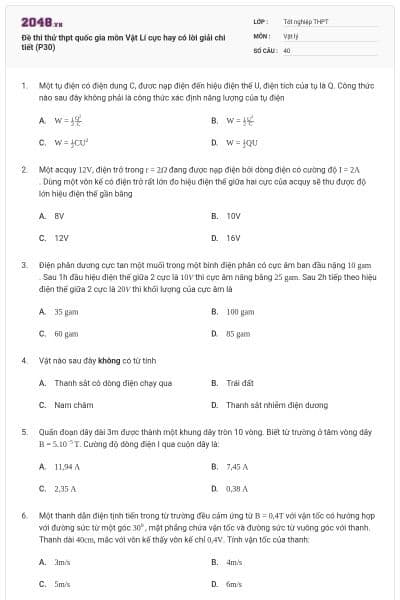 Đề thi thử thpt quốc gia môn Vật Lí cực hay có lời giải chi tiết (P30)