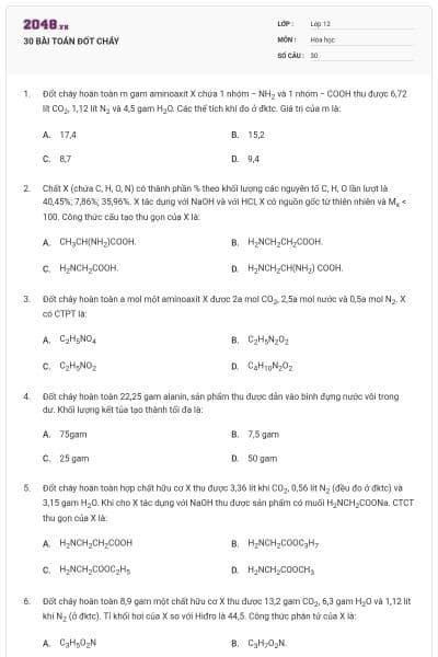30 BÀI TOÁN ĐỐT CHÁY