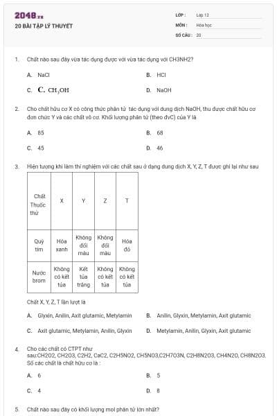 20 BÀI TẬP LÝ THUYẾT