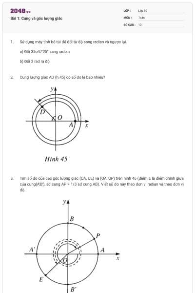 Bài 1: Cung và góc lượng giác