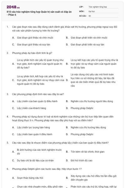 810 câu trắc nghiệm tổng hợp Quản trị sản xuất có đáp án - Phần 6