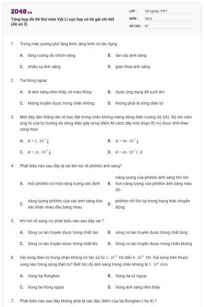 Tổng hợp đề thi thử môn Vật Lí cực hay có lời gải chi tiết (đề số 3)