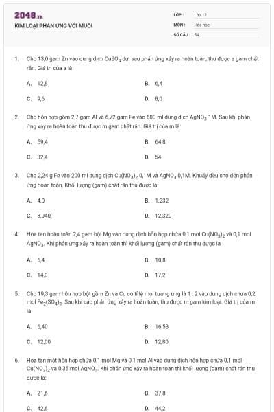 KIM LOẠI PHẢN ỨNG VỚI MUỐI