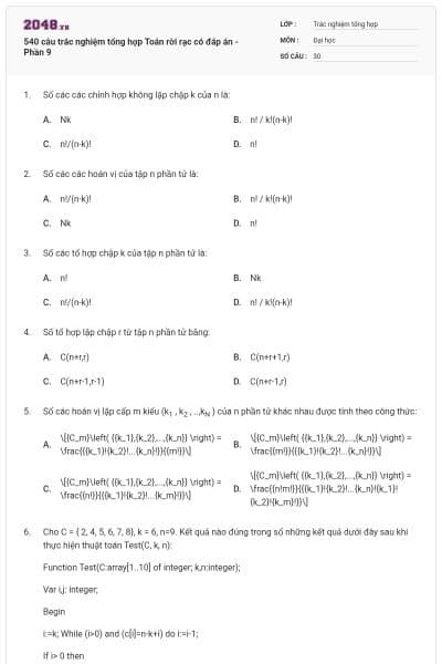 540 câu trắc nghiệm tổng hợp Toán rời rạc có đáp án - Phần 9