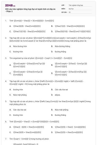 265 câu trắc nghiệm tổng hợp Đại số tuyến tính có đáp án - Phần 3