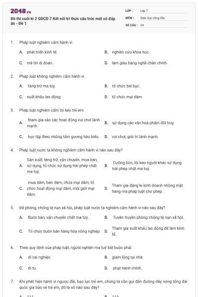 Đề thi cuối kì 2 GDCD 7 Kết nối tri thức cấu trúc mới có đáp án - Đề 1