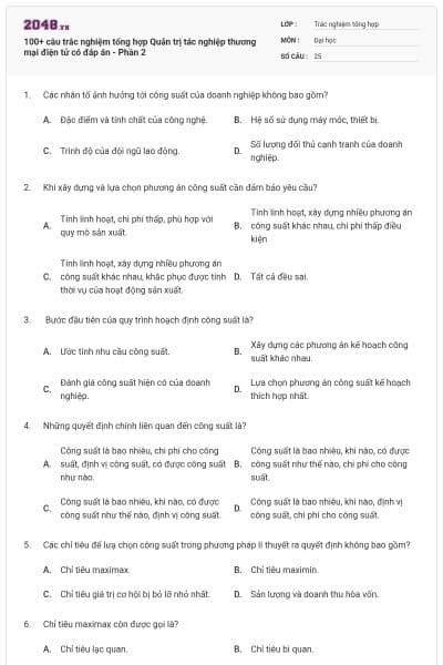 100+ câu trắc nghiệm tổng hợp Quản trị tác nghiệp thương mại điện tử có đáp án - Phần 2