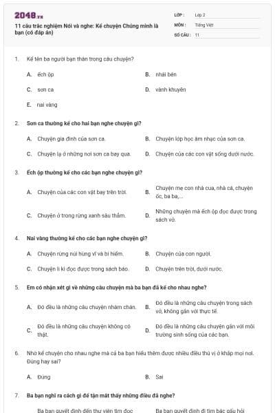 11 câu trắc nghiệm Nói và nghe: Kể chuyện Chúng mình là bạn (có đáp án)