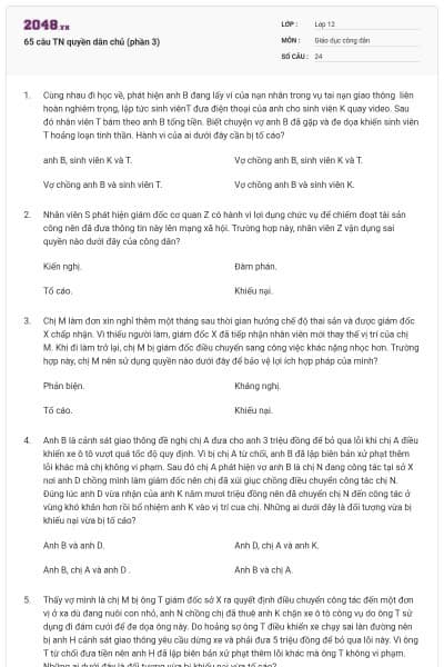 65 câu TN quyền dân chủ (phần 3)