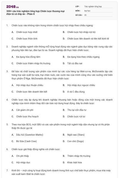 300+ câu trắc nghiệm tổng hợp Chiến lược thương mại điện tử có đáp án - Phần 8