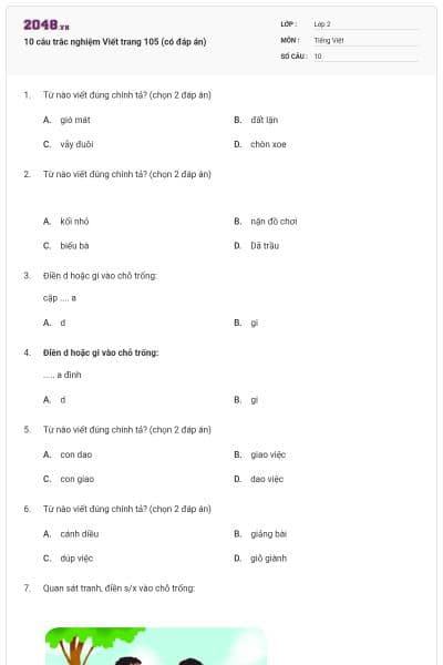 10 câu trắc nghiệm Viết trang 105 (có đáp án)