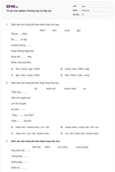 10 câu trắc nghiệm Thương ông (có đáp án)