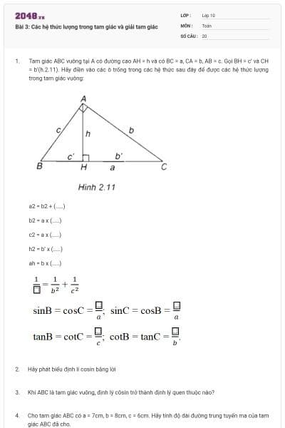 Bài 3: Các hệ thức lượng trong tam giác và giải tam giác