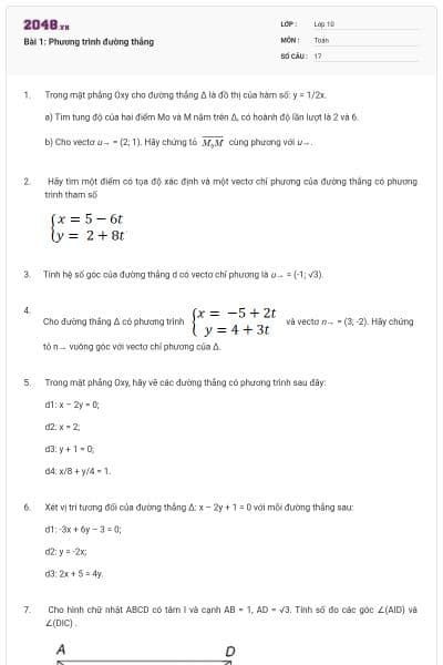Bài 1: Phương trình đường thẳng