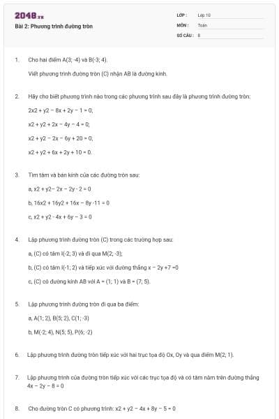 Bài 2: Phương trình đường tròn
