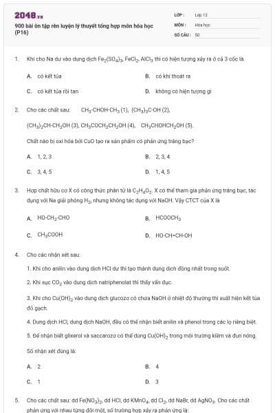 900 bài ôn tập rèn luyện lý thuyết tổng hợp môn hóa học (P16)